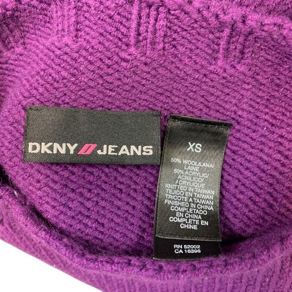 Donna Karen DKNY Purple Chunky Knit Mock Neck Sweater Logo Textured Raised XS - Picture 13 of 16